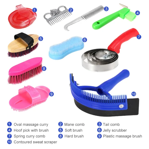 Comprehensive Horse Grooming Kit: Mane, Tail Comb, Hoof Pick & Scraper - Image 3