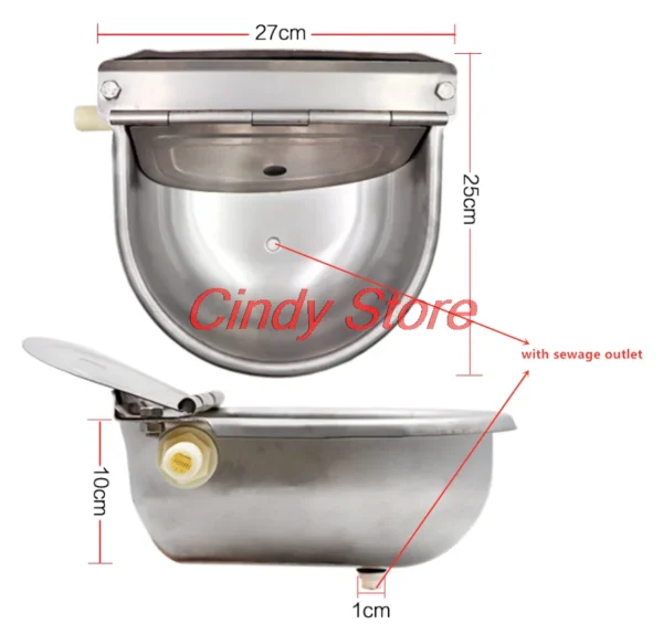 Horse Water Trough Stainless Steel Automatic Refill Bowl With Drain Hole - Image 3