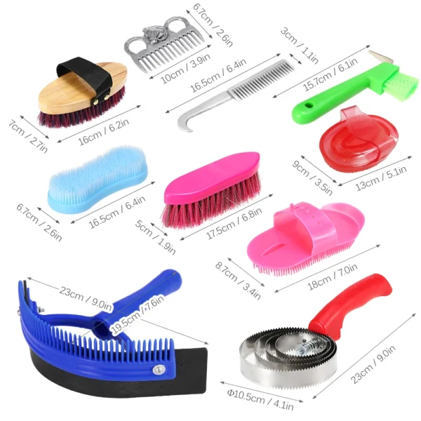 Complete Horse Grooming Kit: Comb, Brush, Hoof Pick, Scraper Tool - Image 3